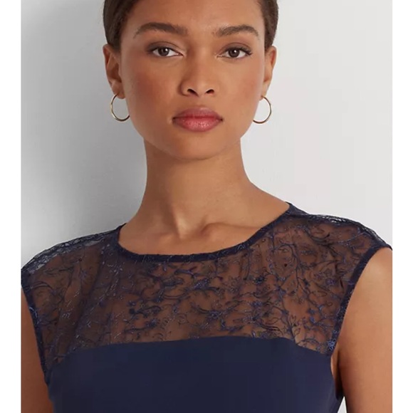 NWT Ralph Lauren Blue A-Line Midi Dress with Cap Sleeves sz 12 - Picture 4 of 5